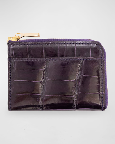 Shop Abas Men's Glazed Alligator Leather Zip Card Case In Plum