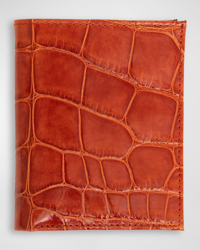 Shop Abas Men's Glazed Alligator Leather Bifold Wallet In Orange