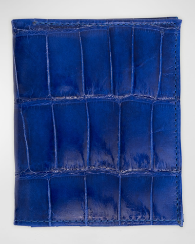 Shop Abas Men's Glazed Alligator Leather Bifold Wallet In Electric Blue