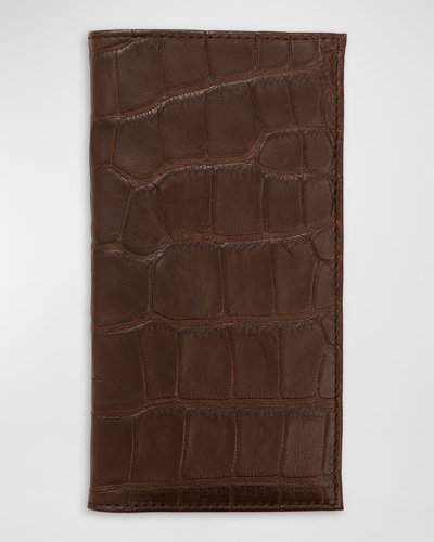 Shop Abas Men's Matte Alligator Leather Bifold Coat Wallet In Brown