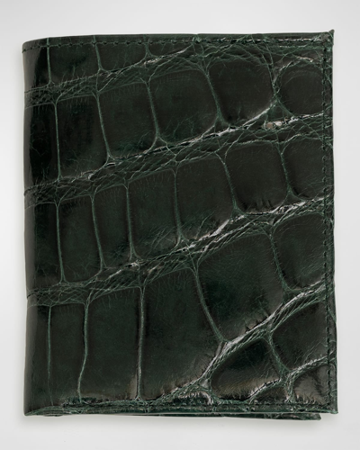 Shop Abas Men's Glazed Alligator Leather Bifold Wallet In Hunter Green
