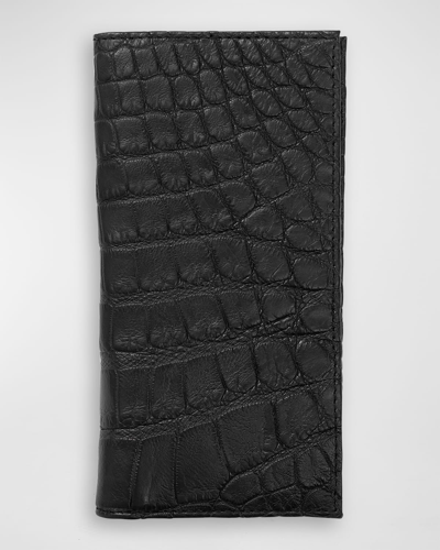 Shop Abas Men's Matte Alligator Leather Bifold Coat Wallet In Black