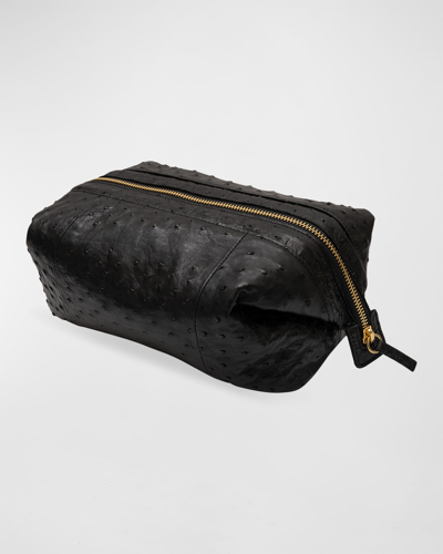 Abas Men's Ostrich Leather Zip Toiletry Kit In Black