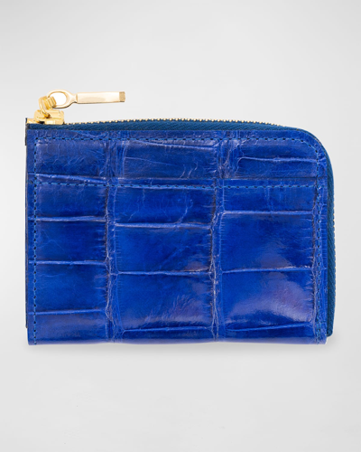 Shop Abas Men's Glazed Alligator Leather Zip Card Case In Electric Blue