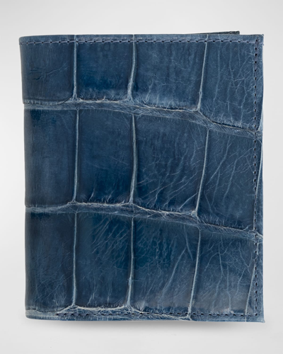 Shop Abas Men's Glazed Alligator Leather Bifold Wallet In Cold Blue