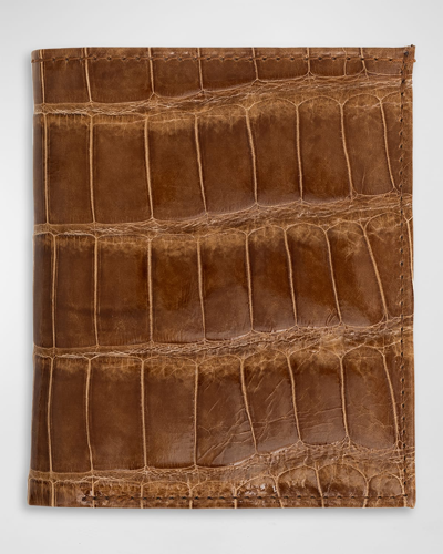 Shop Abas Men's Glazed Alligator Leather Bifold Wallet In Cognac