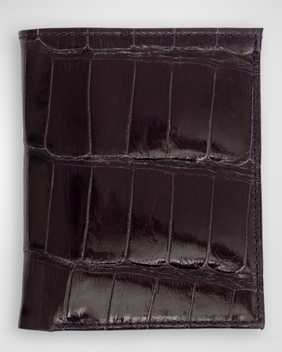 Shop Abas Men's Glazed Alligator Leather Bifold Wallet In Plum