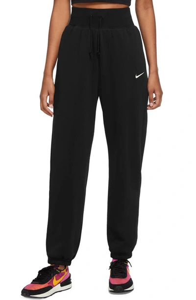 Shop Nike Sportswear Phoenix High Waist Fleece Sweatpants In Black/ Sail