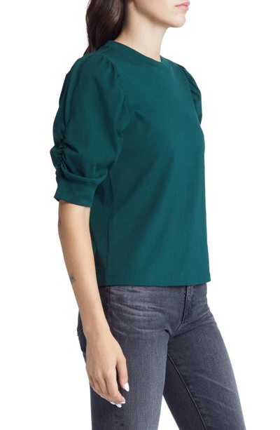 Shop Frame Frankie Puff Sleeve Cotton Blouse In Pine