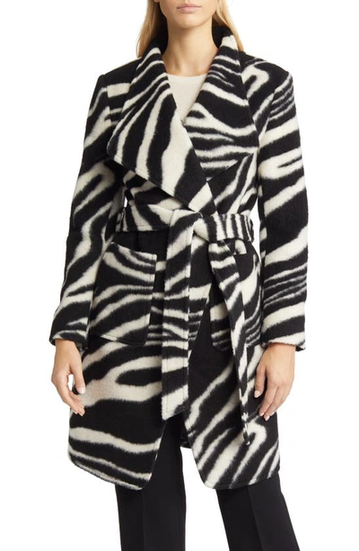 Shop Via Spiga Zebra Stripe Belted Coat In Black/ White