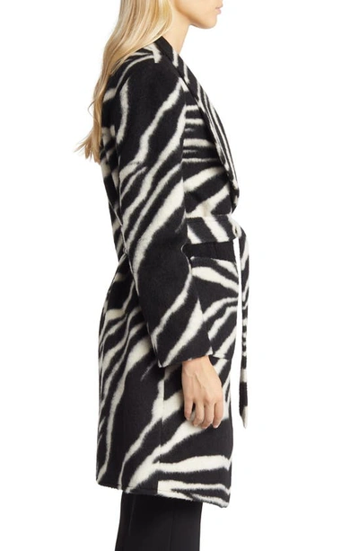 Shop Via Spiga Zebra Stripe Belted Coat In Black/ White