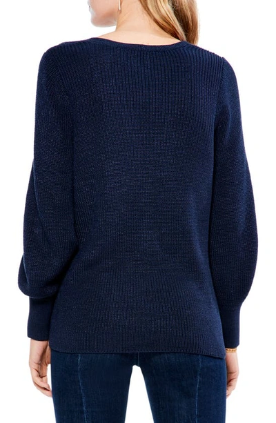 Shop Nic + Zoe Shaker Stitch Cotton Blend Crewneck Sweater In Black Indigo
