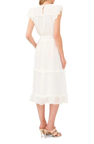 Shop Cece Clip Dot Flutter Sleeve Midi Dress In Soft Ecru