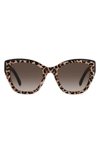 Shop Kate Spade Yolanda 51mm Polarized Gradient Cat Eye Sunglasses In Black Leopard / Brown Gradient