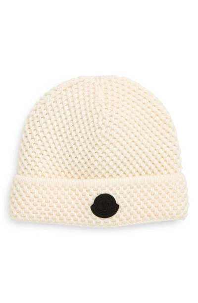 Shop Moncler Bell Logo Wool Beanie In White
