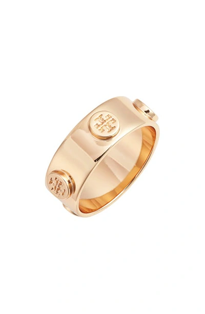 Shop Tory Burch Delicate Logo Ring In Tory Gold