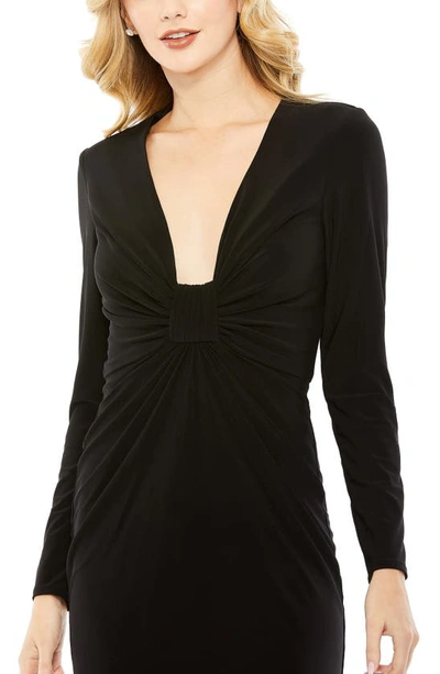Shop Ieena For Mac Duggal Front Knot Long Sleeve Jersey Minidress In Black
