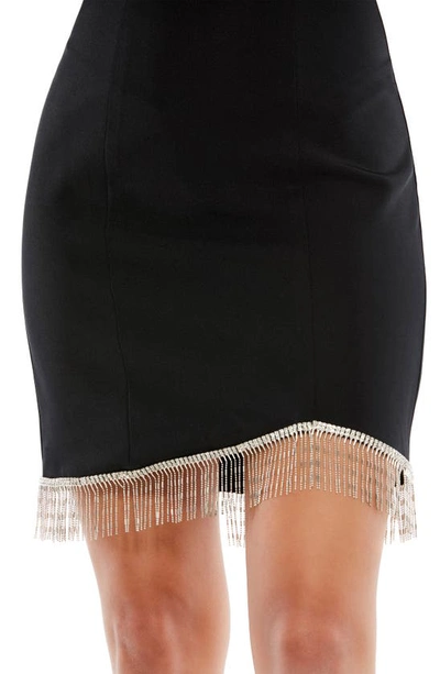 Shop Ieena For Mac Duggal Beaded Fringe Trim Long Sleeve Minidress In Black