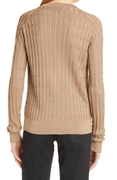 Shop Saint Laurent Fitted Cable Stitch Cardigan In Dore