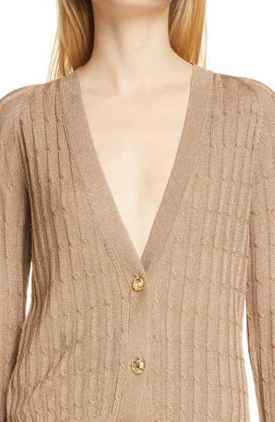 Shop Saint Laurent Fitted Cable Stitch Cardigan In Dore