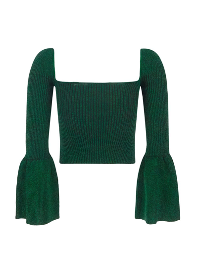 Self-portrait Lurex Knit Viscose Blend Top In Green
