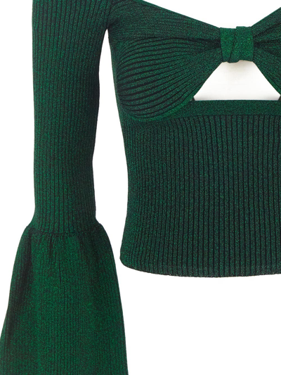 Self-portrait Lurex Knit Viscose Blend Top In Green
