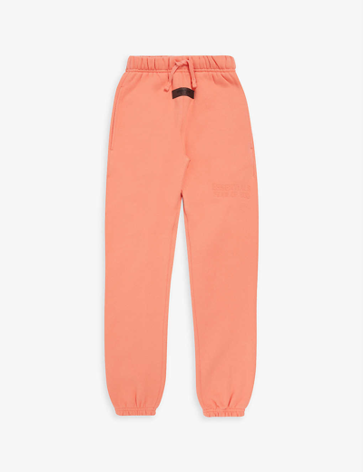 Shop Essentials Kids  Brand-patch Tapered Cotton-blend Jogging Bottoms 2-16 Years In Coral