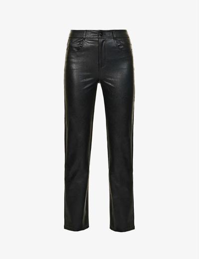 Shop Paige Womens Black Stella Straight-leg High-rise Faux-leather Jeans
