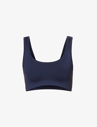 Shop Hanro Touch Feeling Cropped Stretch-woven Vest Top In Deep Navy