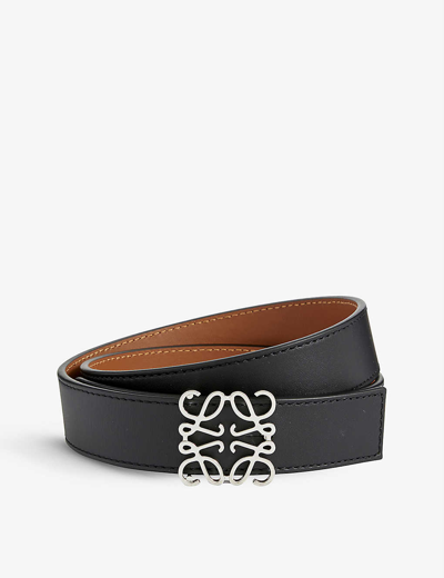 Shop Loewe Anagram-buckle Leather Belt In Black Tan Palladium