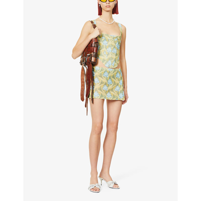 Shop Miaou Campbell Graphic-print Stretch-woven Corset Top In Neutrals