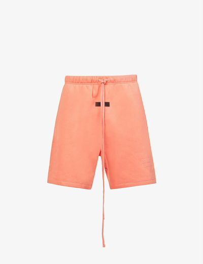 Shop Essentials Brand-print Relaxed-fit Cotton-blend Shorts In Coral