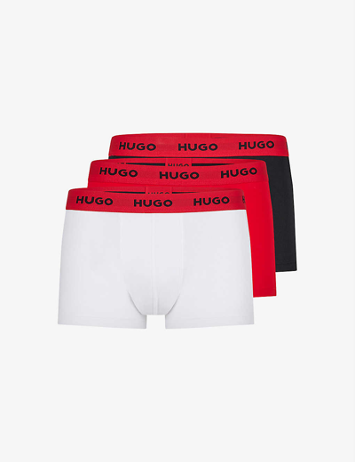Shop Hugo Men's Open Miscellaneous Logo-print Stretch-cotton Pack Of Three Trunks
