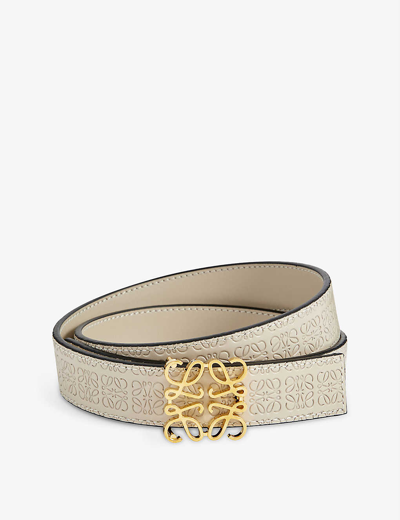 Shop Loewe Anagram Logo-embossed Leather Belt In Light Oat Gold