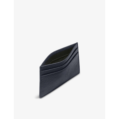 Smythson Panama Croc-embossed Leather Cardholder In Navy