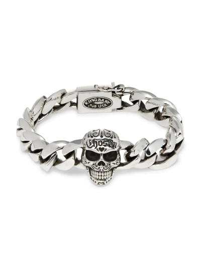 Shop King Baby Studio Men's Sterling Silver Chosen Skull Chain Bracelet