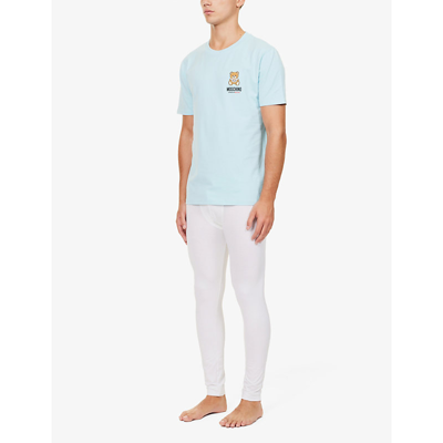 Shop Moschino Bear-print Fitted Stretch-cotton T-shirt In Light Blue