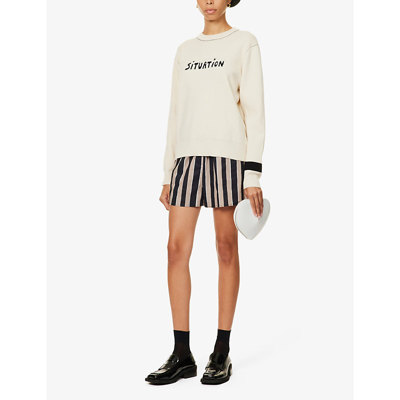 Shop Bella Freud Situation Text-print Wool And Cotton-blend Jumper In Cream & Black
