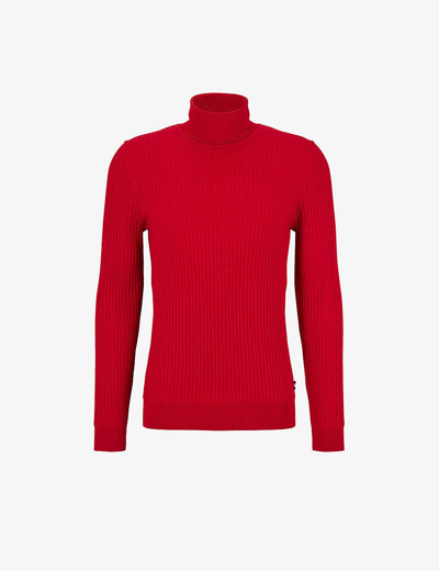 Hugo Boss Boss Musso Virgin Wool Turtleneck Sweater In Bright Red