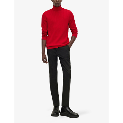 Shop Hugo Boss Boss Men's Bright Red Ribbed-detail Merino-wool Rollneck Jumper