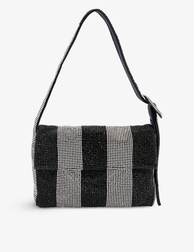 Shop Benedetta Bruzziches Vitty La Mignon Striped Rhinestone-embellished Mesh Shoulder Bag In Comfortably Numb