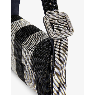 Shop Benedetta Bruzziches Vitty La Mignon Striped Rhinestone-embellished Mesh Shoulder Bag In Comfortably Numb