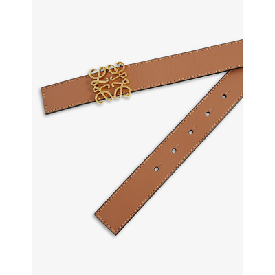 Shop Loewe Anagram-buckle Leather Belt In Tan Black Gold
