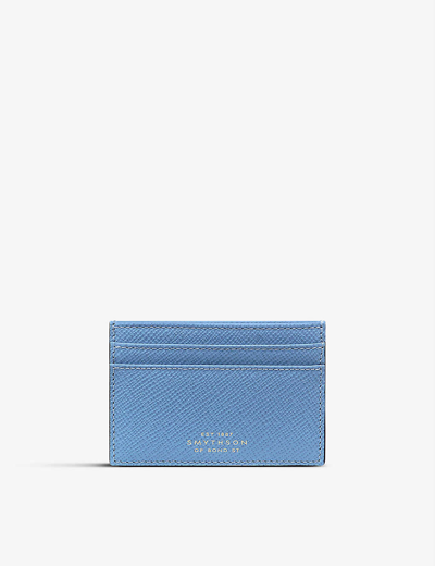 Shop Smythson Panama Croc-embossed Leather Cardholder In Nile Blue