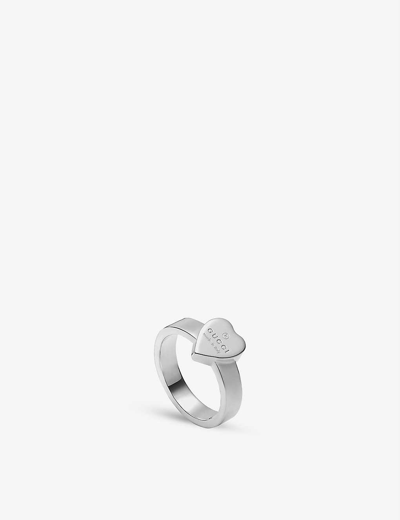 Shop Gucci Women's Silver Trademark Sterling Silver Heart-shaped Ring