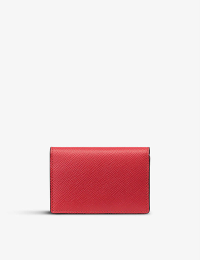 Shop Smythson Panama Snap-closure Leather Card Case In Scarlet Red