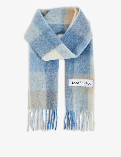 Shop Acne Studios Vally Wool-blend Scarf In Pastel Blue Beige