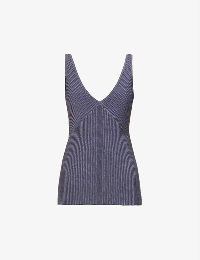 Shop Et Ochs Sleeveless V-neck Ribbed Knitted Top In Slate