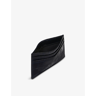 Smythson Mara Croc-embossed Leather Cardholder In Navy
