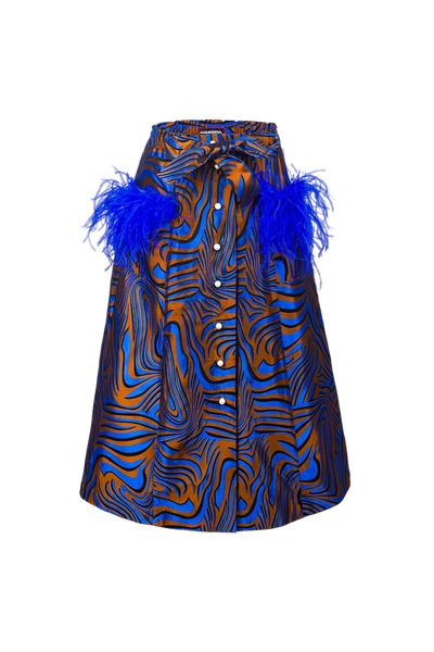 Shop Andreeva Blue Printed Skirt With Feathers
